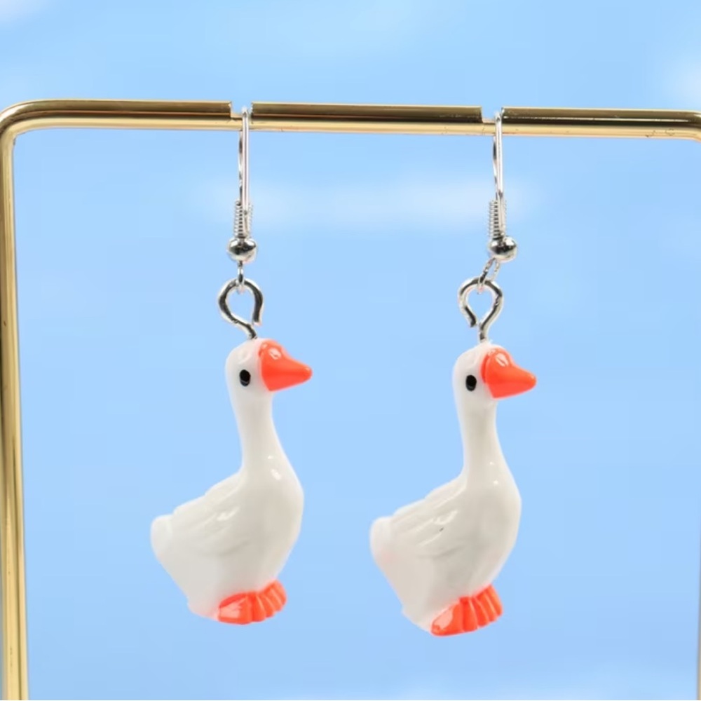 White and Orange Goose Dangle Earrings
